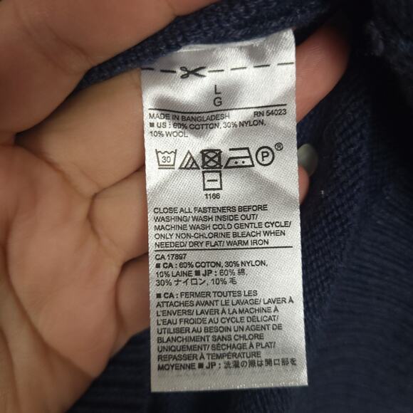 Banana Republic Men's Wool Pullover Sweater Sz Large 1/4 Button Ribbed Mock Neck - Picture 4 of 9